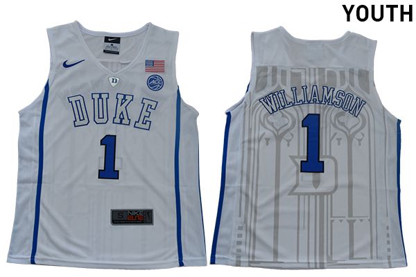 Youth Duke Blue Devils 1 Williamson White Nike NBA NCAA Jerseys